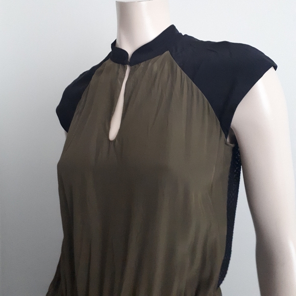 Parker | Two-tone Silk Dress with Mesh Detail - Picture 5 of 10